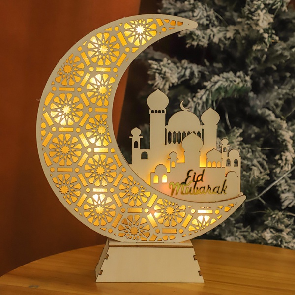 Cindy Eid Ramadan Night Light, Handmade 3D Wooden Moon Shape LED Light ...