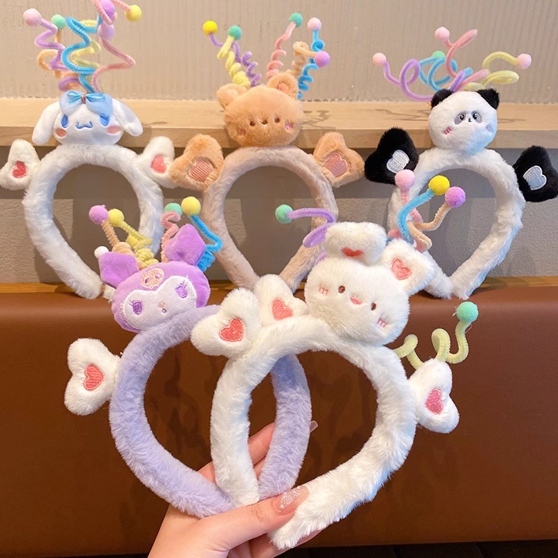 SANRIO Plush Doll Hair Hoop Cartoon Melody Kuromi Headband for Kids Cute Cinnamoroll Pom Pom