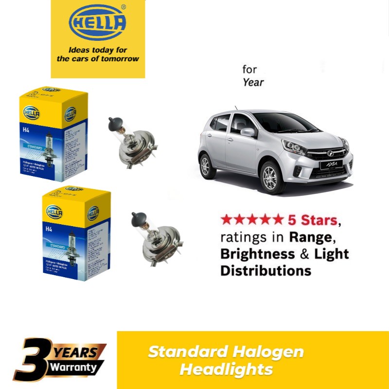 HELLA Standard Halogen H4 Headlight Bulb for Perodua Axia (1 Set = 2 ...