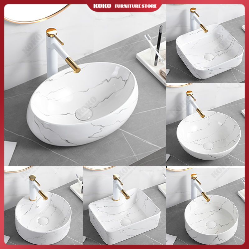 Ceramic wash basin Scandinavian marble pattern countertop basin ceramic ...