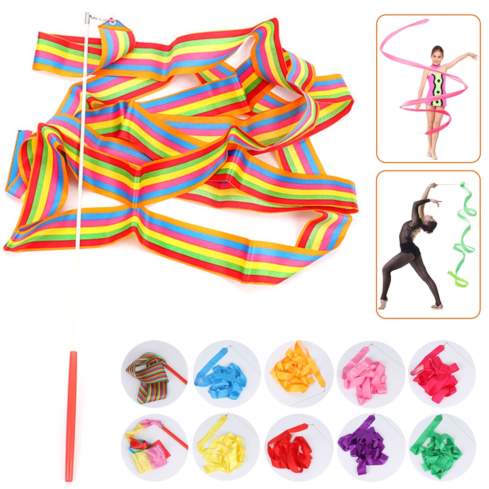 Colorful 2m4m Ribbons Dance Gym Ribbon Rhythmic Art Gymnastics Ballet Streamer Twirling Rod 1665