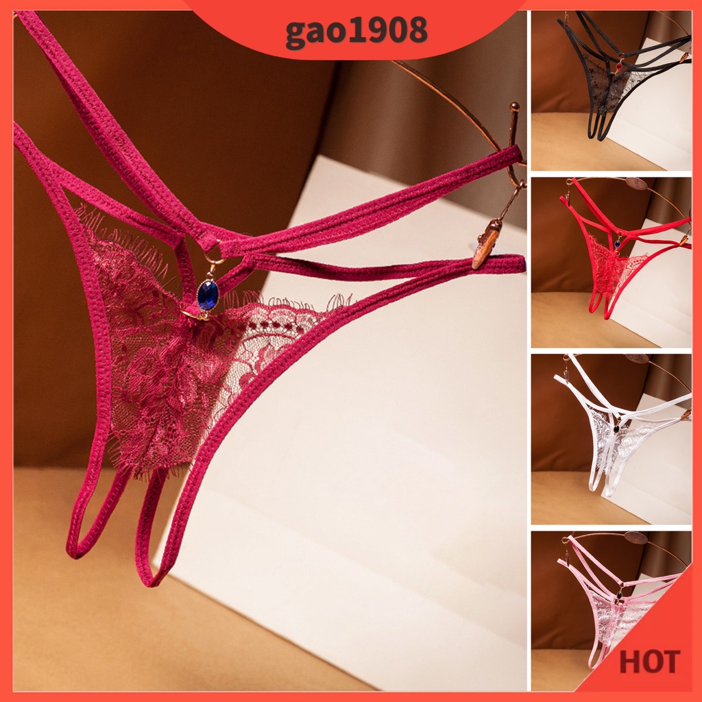 [GAO] Women Thong Solid Color Elastic Breathable Underwear Lace