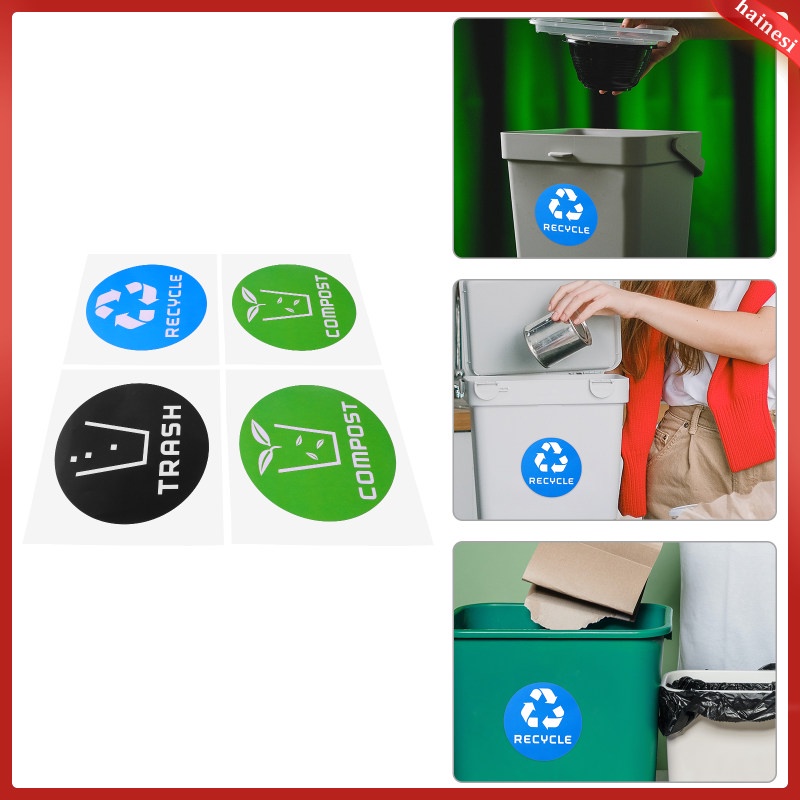 4 Pcs Trash Bin Labels Stickers Cars Trashcan Selfadhesive Recycle