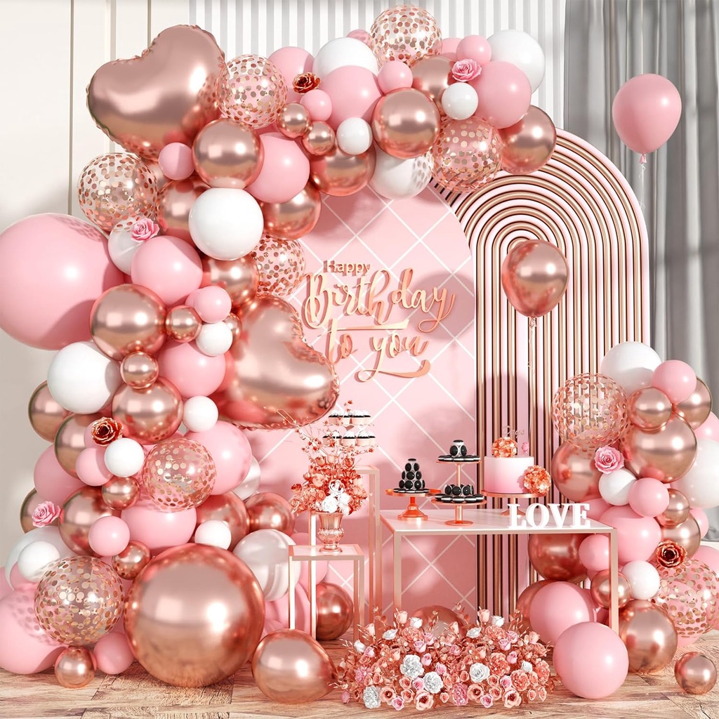 Rose Gold Balloon Garland Arch Kit,Rose Gold Pink White Latex Balloons ...