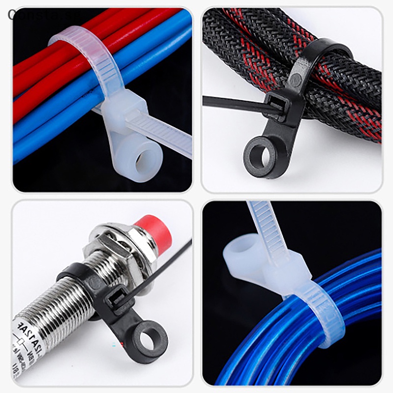 ]Cons] 100PCS Screw Hole Cable Ties Fixed Cable Tie Nylon Cable Zip