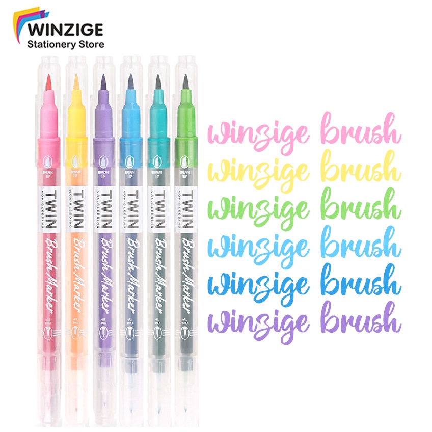 Winzige Combo of 6 brush sign pens with 2 pastel tips, colored markers ...