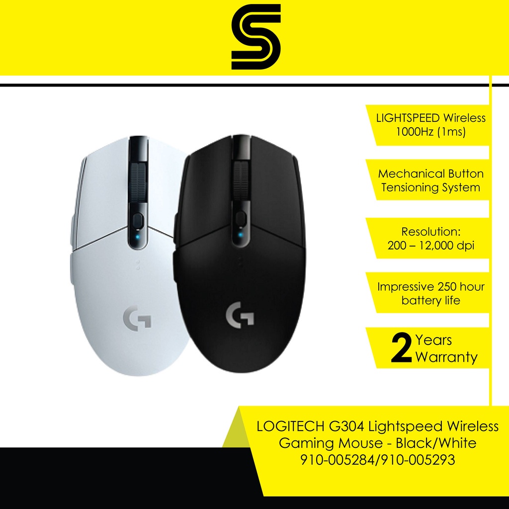 LOGITECH G304 Lightspeed Wireless Gaming Mouse - Black/White 910-005284 ...