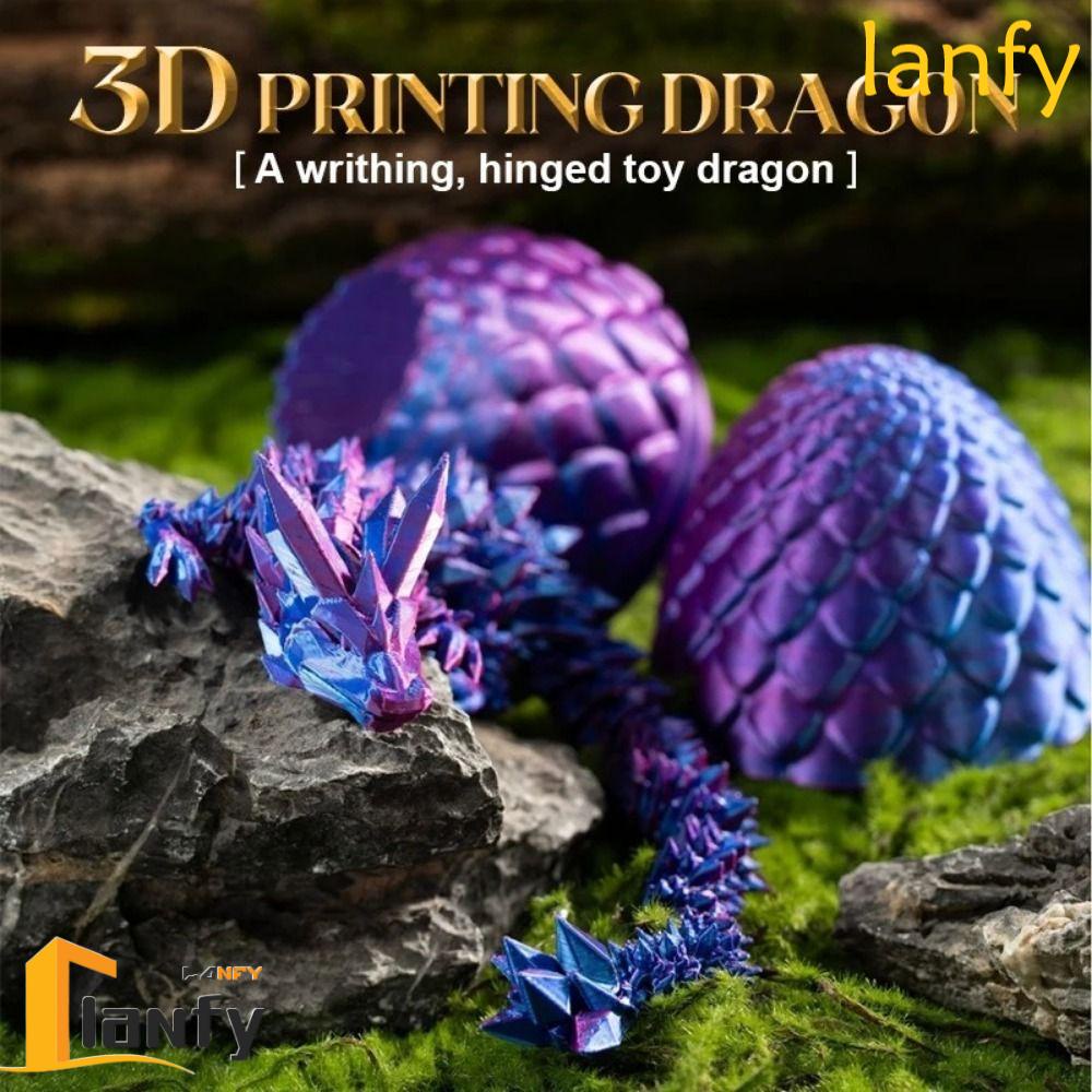 LANFY 3D Printed Crystal Dragon, Dragon Egg Rotatable 3D Printed Dragon ...