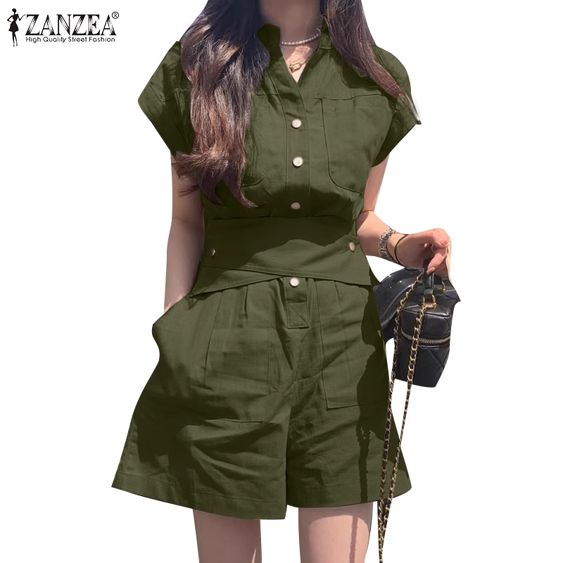 ARMY GREEN SHORT SLEEVE JUMPSUIT
