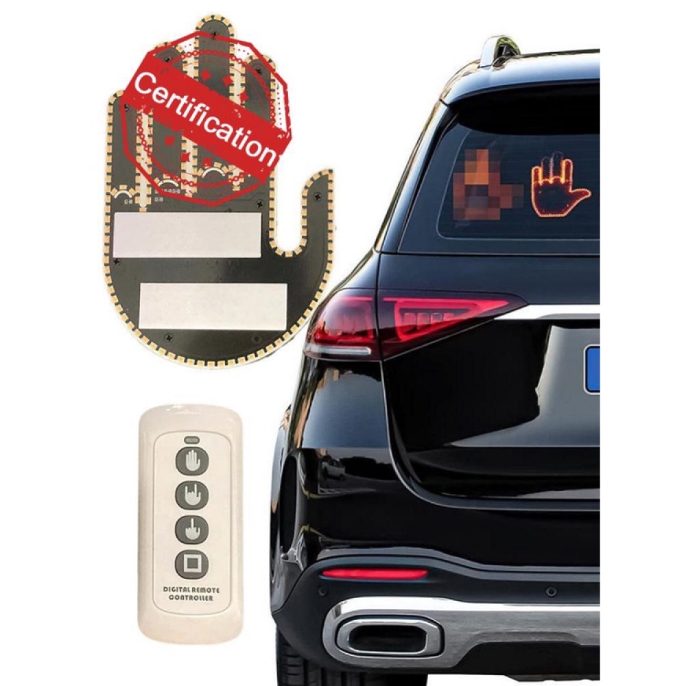 Funny Car Finger Light with Remote Road Rage Signs Middle Gesture Hand Lamp  Sticker Glow Panel I2X7