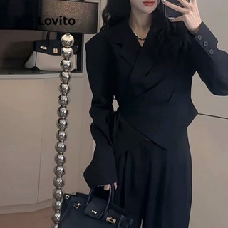 Lovito Casual Plain Asymmetrical Lace Up Blazer For Women Lna Black Lovito Blazer Bertali