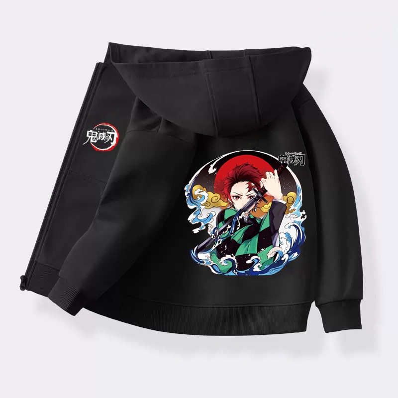 Boys Anime Jacket Demon Slayer Printed Hooded Spring Autumn Cosplay Coats  Long Sleeved Sweatshirt