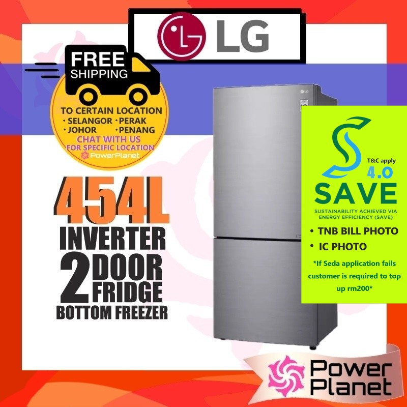 [SAVE4.0] [FREE SHIPPING] LG 2 Door Fridge Gross 454L GCB529NLCZ