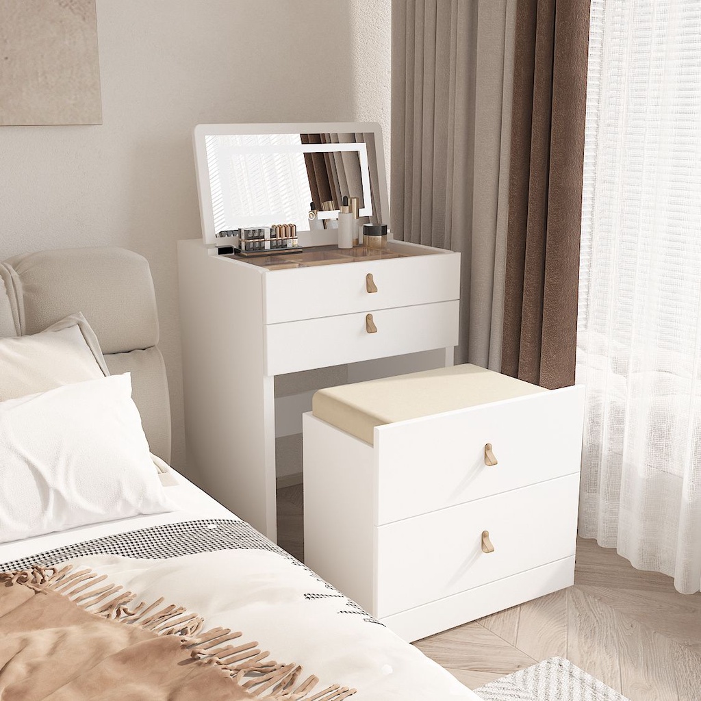 Cream White Bedside Table Dressing Table Storage Integrated Bedroom