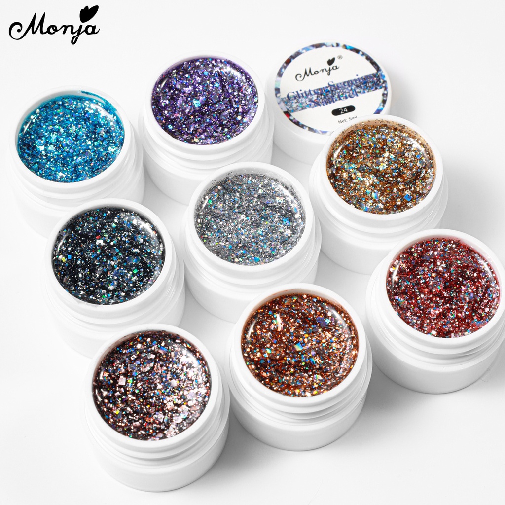 Monja 8-Color Nail Polish Set Nail Art Disco Glitter Sequin Sequin Gel ...