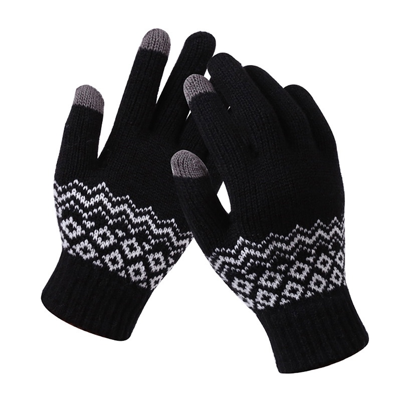 (OST)Winter Warm Thick Touch Screen Gloves Women's Cashmere Wool Knitted Gloves Solid Mittens