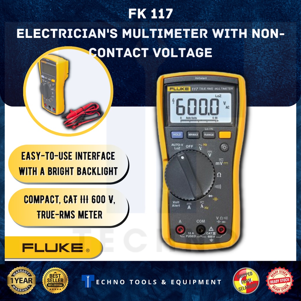 FLUKE 117 Electrician’s Multimeter With Non-Contact Voltage (Designed ...