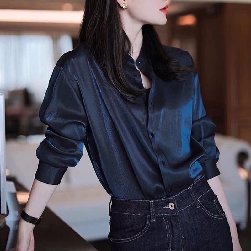 Women Navy Floral Notch Collar Shirt With Lounge Pants