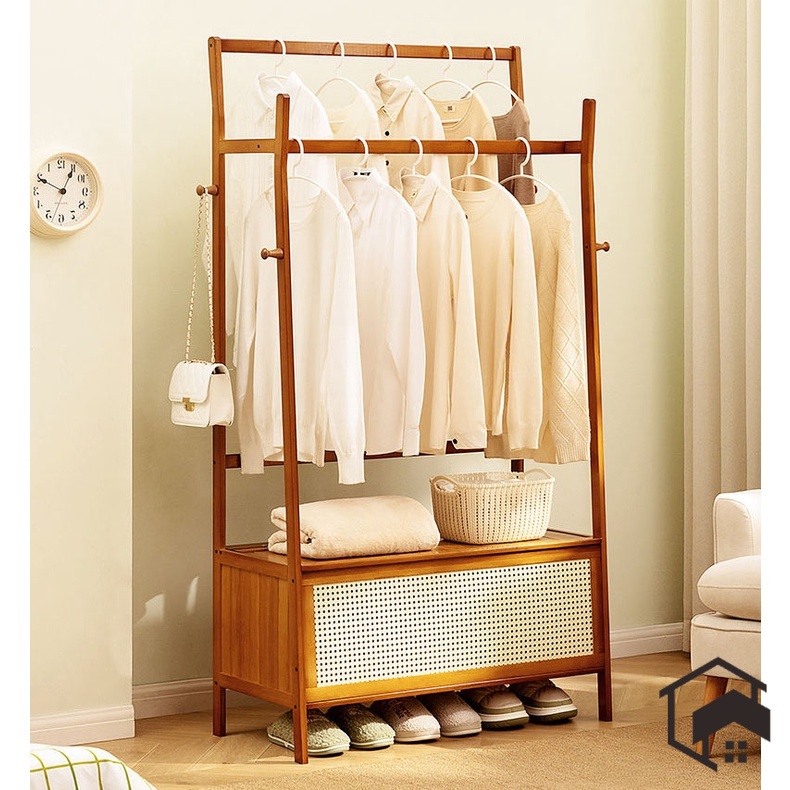 Clothes Hanger Double Pole FloorStanding Coat Rack Bedroom Corner