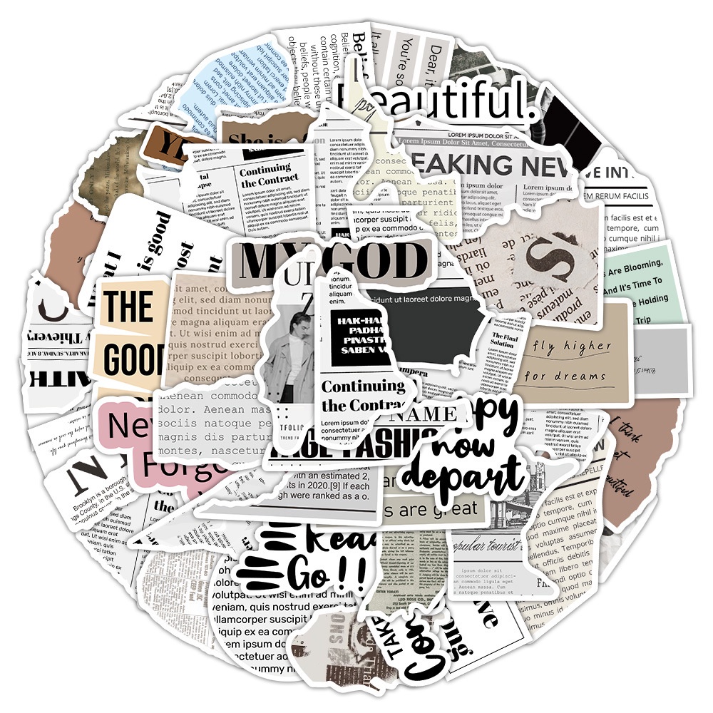 60PCS Ins Style Retro Newspaper Fragments Graffiti Stickers For Helmet ...