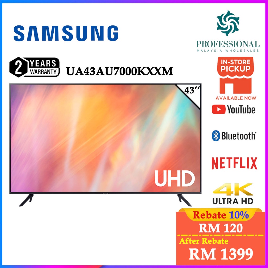 【LOWEST PRICE】Samsung TV AU7000 4K UHD Smart TV 2021 ( 43''/ 50" / 55