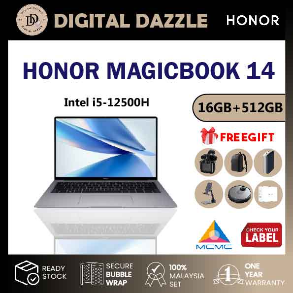 HONOR MAGICBOOK 14 (HON-5301ACUQ - NEW 2022) LAPTOP (i5-12500H, Iris Xe  Graphics, 16GB, 512GB, 14