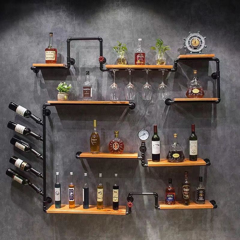 Bar Wall Shelf Retro Industrial Style Iron Wall-Mounted Wine Rack ...