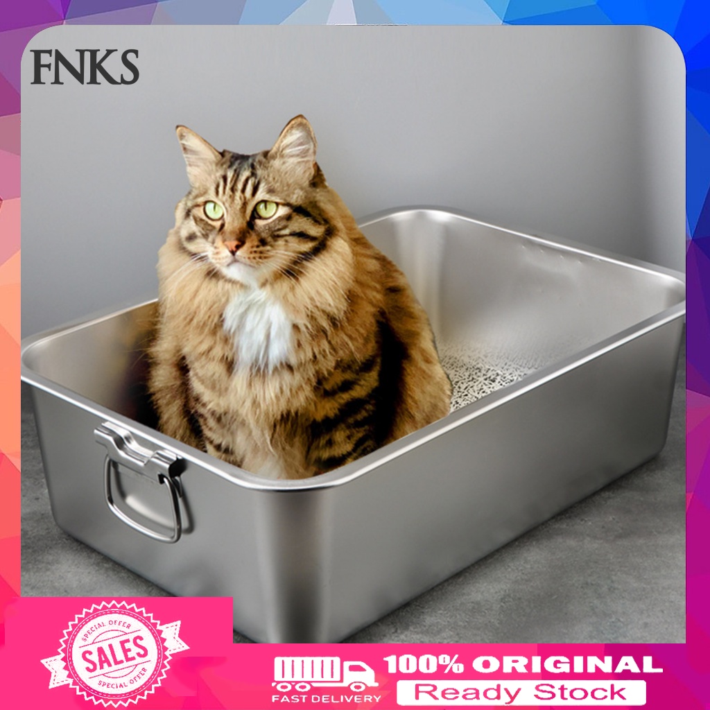 [Ready stock] Deep Litter Tray Stainless Steel Cat Litter Box Durable