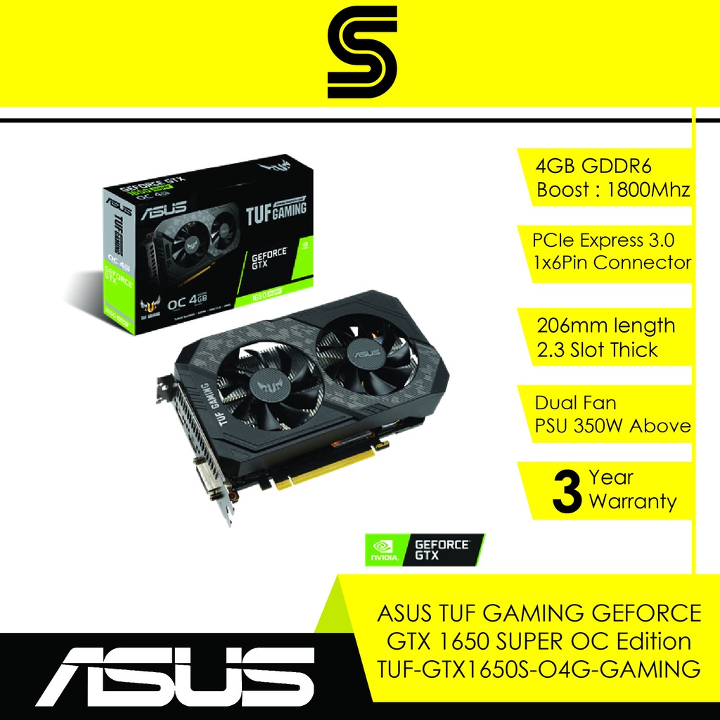 ASUS TUF GAMING GeForce GTX 1650 Super OC 4GB GDDR6 - TUF-GTX1650S