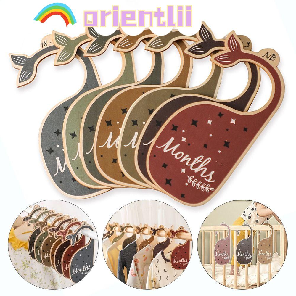 ORIENTLIIY 7Pcs Clothes Wardrobe Dividers, Wood WhaleShaped Baby Age Hanger Dividers, Hanging
