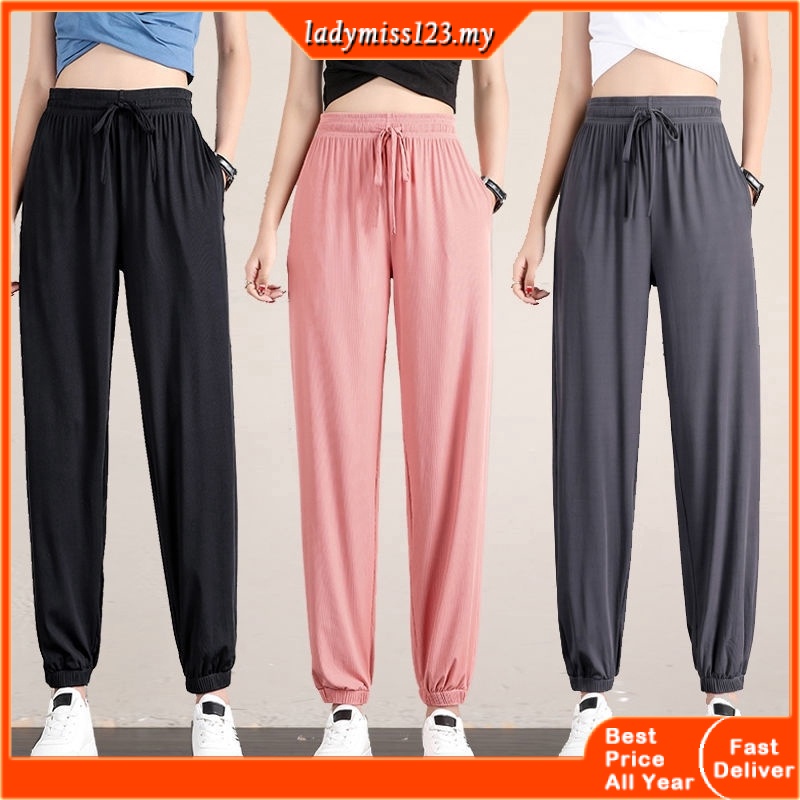 Drawstring Sweatpants Womens Wide Leg Elastic Waist Casual Baggy Sports  Pants Trendy Solid Color Plus Size