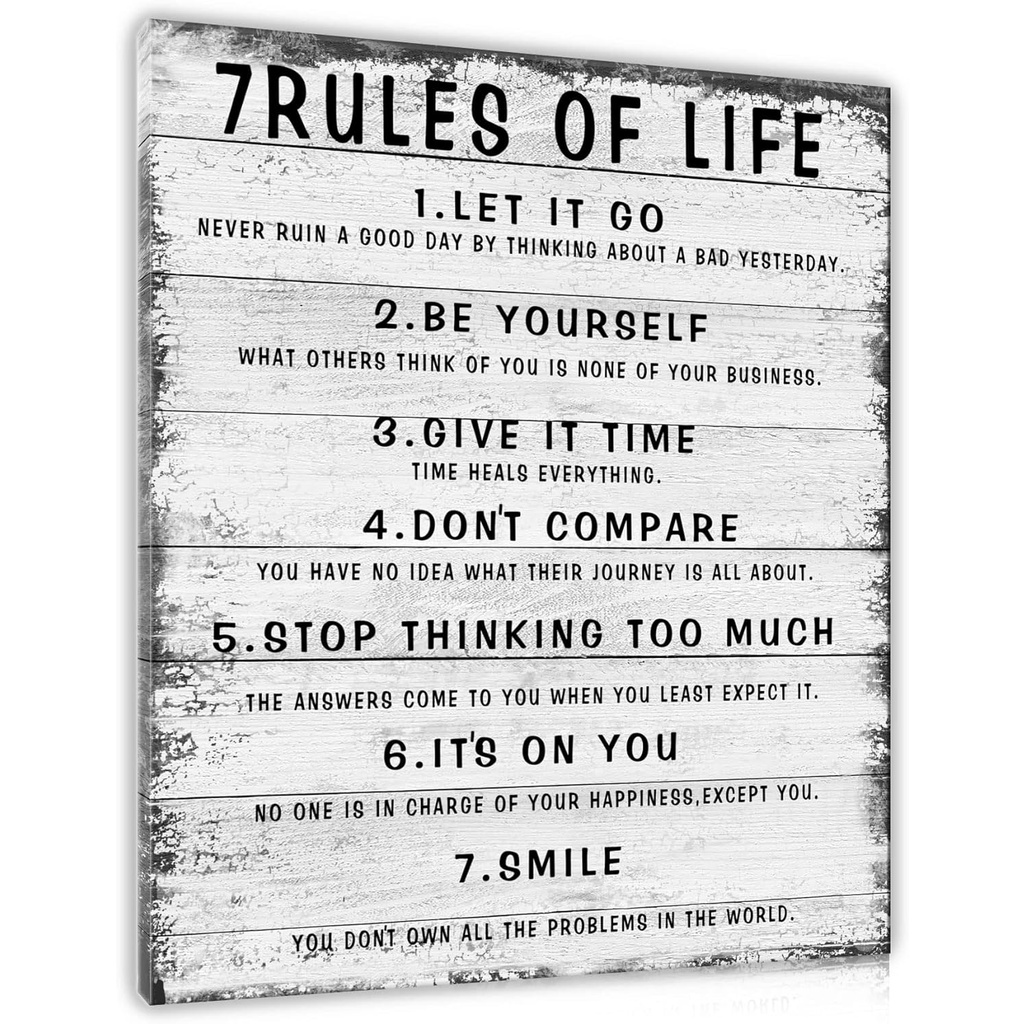 7 Rules of Life Motivational Wall Art Framed Canvas Print Inspirational Quotes Wall Decor for
