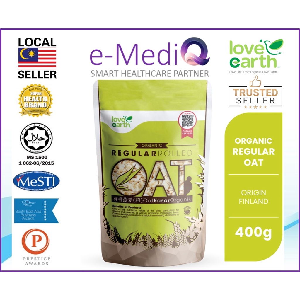 Love Earth Organic Regular Rolled Oat / Oat Kasar Original (400g) (Exp