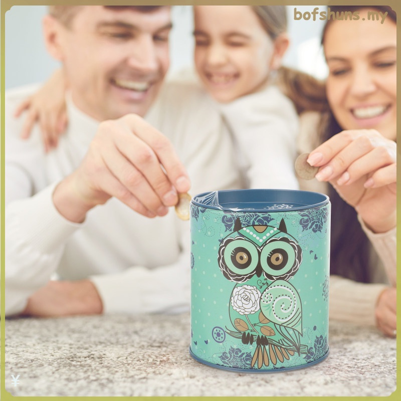 Piggy Bank Decor Unique Tinplate Coin Jar Owl Girls Kids Money Box