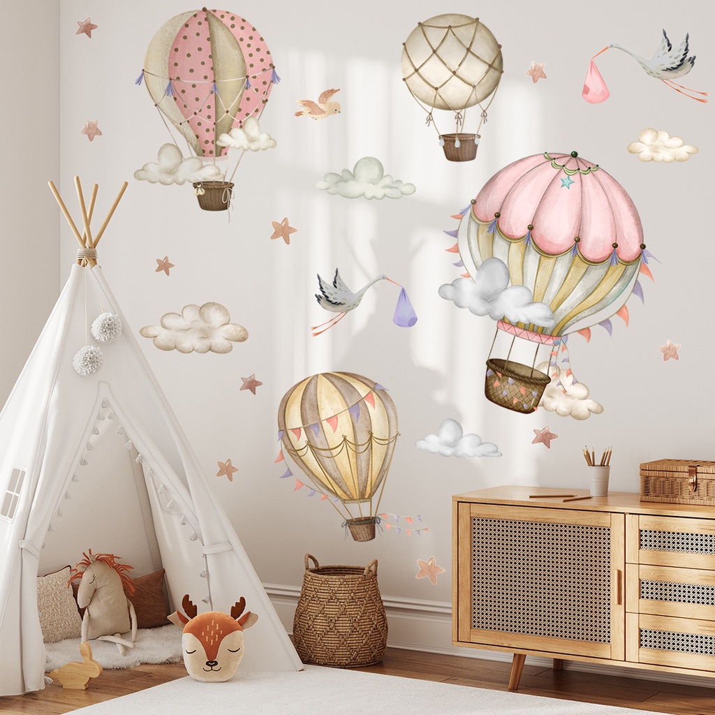 Hot Air Balloon Cartoon Wall Stickers Living Room Children's Room ...