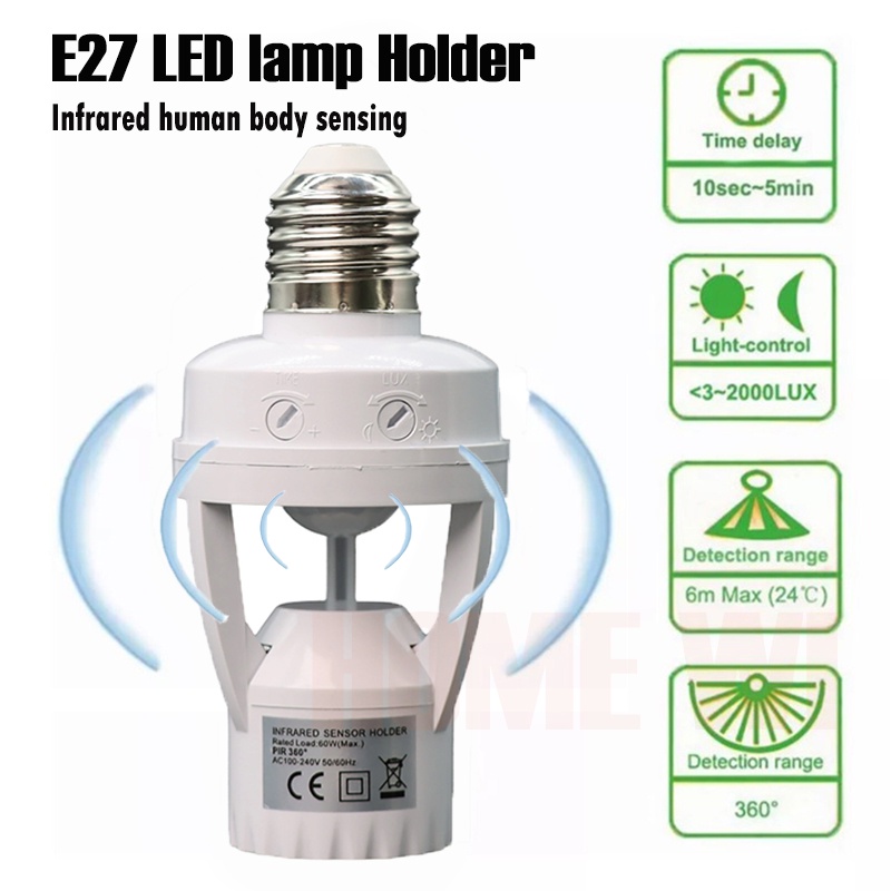 1/2/3PCS E27 LED Lamp Base Holder AC 110-220V PIR Induction Motion ...