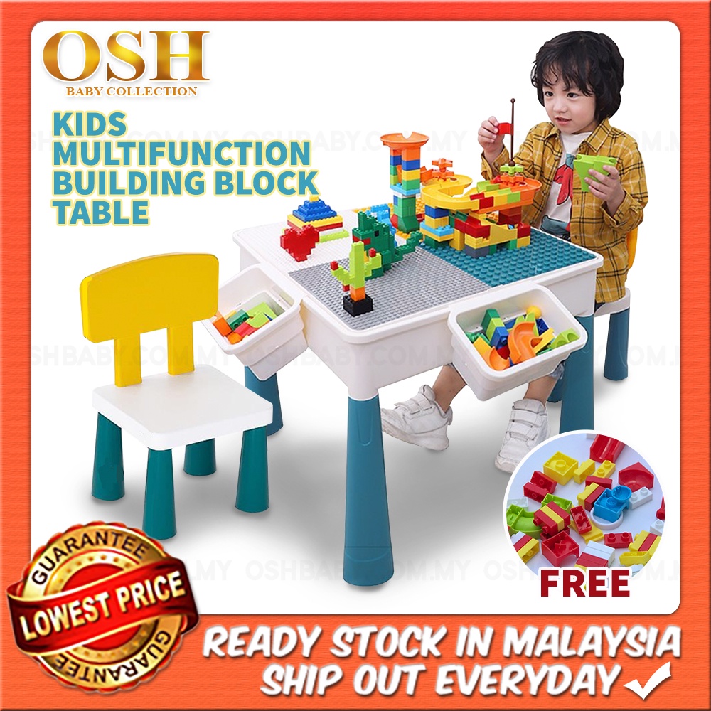 KIDS MULTIFUNCTION BUILDING BLOCK TABLE+ FREE BLOCK Learning Desk Space ...