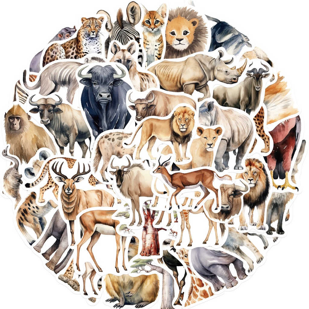 50PCS Cartoon African Animal Waterproof Graffiti Stickers For Helmet ...