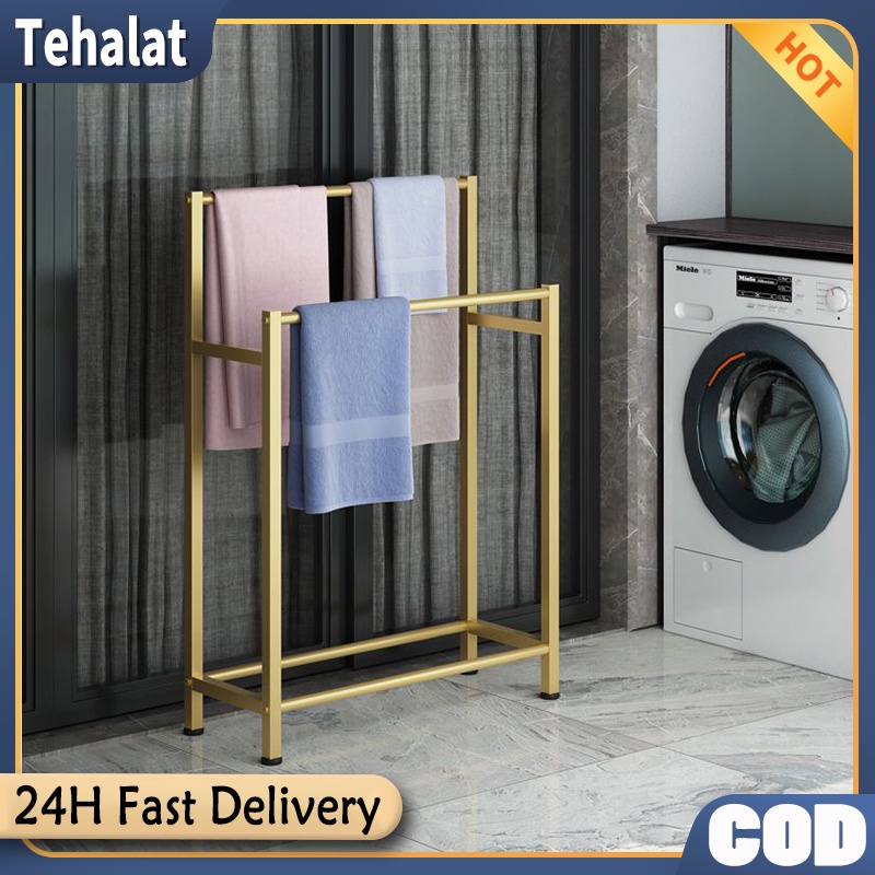 Bathroom Towel Rack Stand Simple Iron Drying Rack Shelf Balcony ...