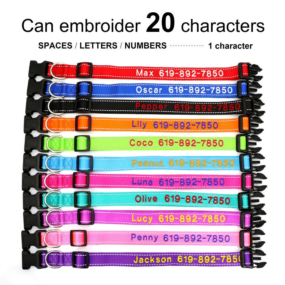 ^Lz^ Personalised Dog Collar Custom Embroidered with Pet Name and Phone ...