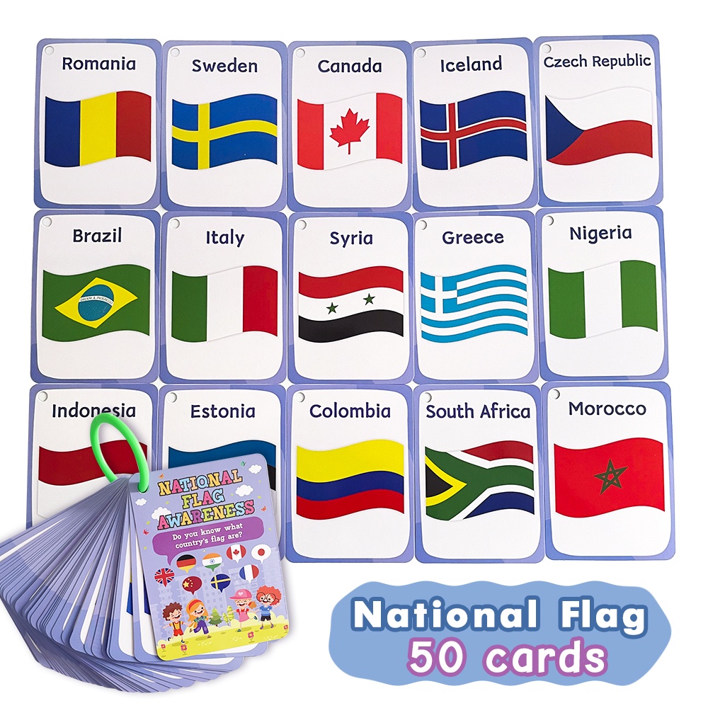 50PCS National Flags of The Country World Flash Cards Early Learning ...