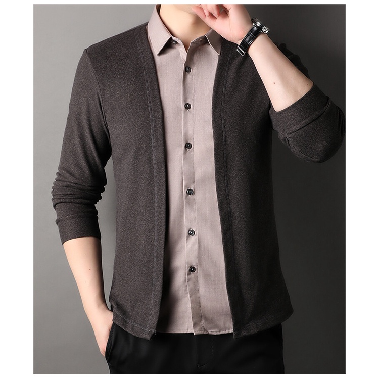 Men s Fake Two Piece Shirt Collar Knitted Cardigan Shopee Malaysia