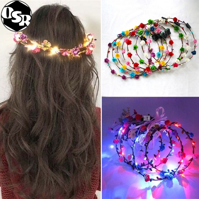 OSR [Ready Stock] Multicolor LED Flower Wreath Headband Glow Light Up