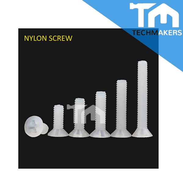 M3 M4 M5 Nylon ABS Plastic Screws Phillips Countersunk / Flat Head Screw TechMakers Cross-Recessed Phillip Screw