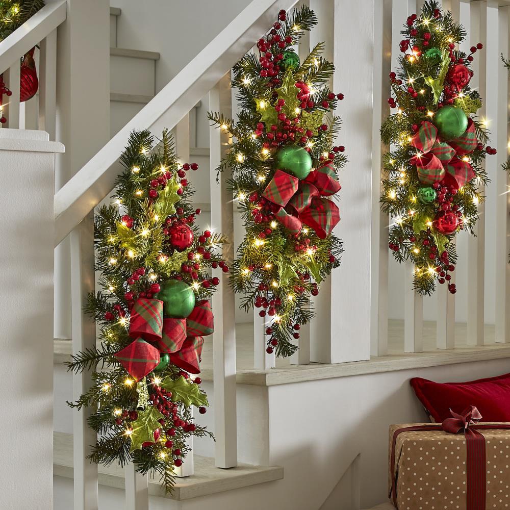 Christmas Swag, Prelit Stairs Christmas Garland,The Cordless Prelit
