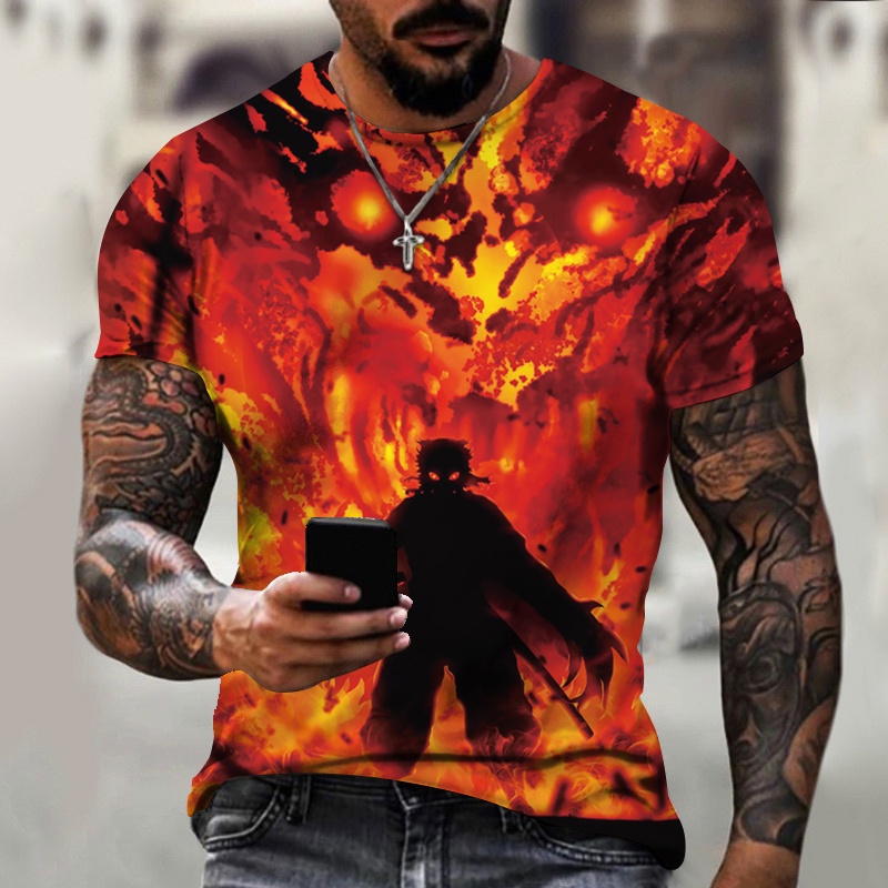 Demon Slayer Rengoku Kyoujurou T-Shirts Anime 3D Printed Streetwear Men ...