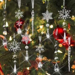 24pcs Crystal Christmas Tree Ornaments, Decorations Hanging Acrylic Snowflake and Icicle Ornaments with Drop Pendants for Christmas Tree Party