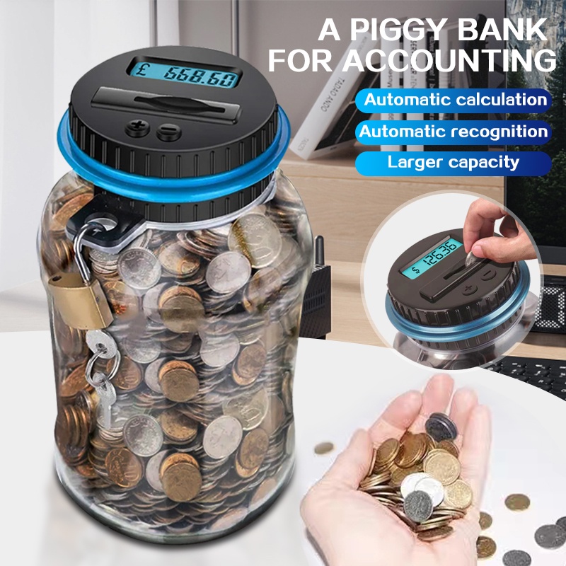 tabung Clear Digital Piggy Bank Coin Savings LCD Counting Jar Gift ...