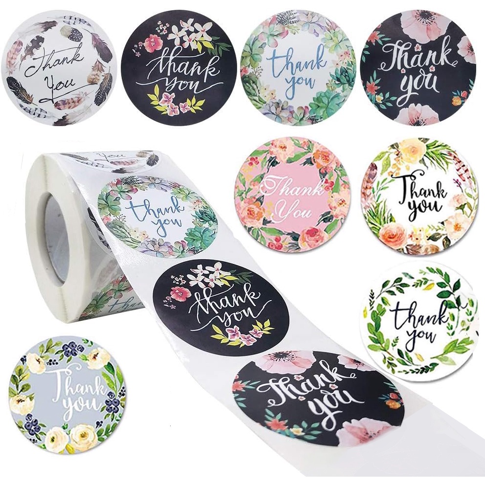 500pcs/roll round floral thank you stickers scrapbooking for package ...