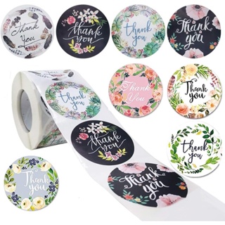 100-500pcs/roll Round Floral Thank You Stickers Scrapbooking For Package  Seal Labels Custom Sticker Decoration